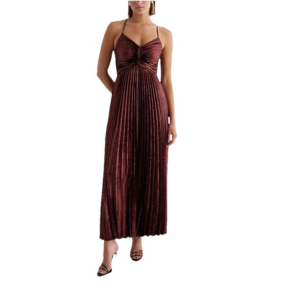 NEW Express BARE V NK PLEATED METALLIC MAXI  FIRED BRICK Mfg $148 Medium - Picture 1 of 12